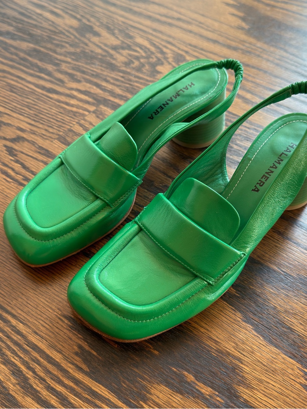 Halmanera Cala Slingback Pump Limone Grn Patent Leather Square Toe Block Heel 39